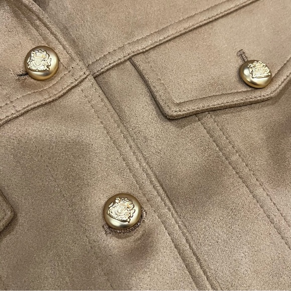 Anthropologie Maeve tan suede feel coat with gold buttons - Picture 2 of 6